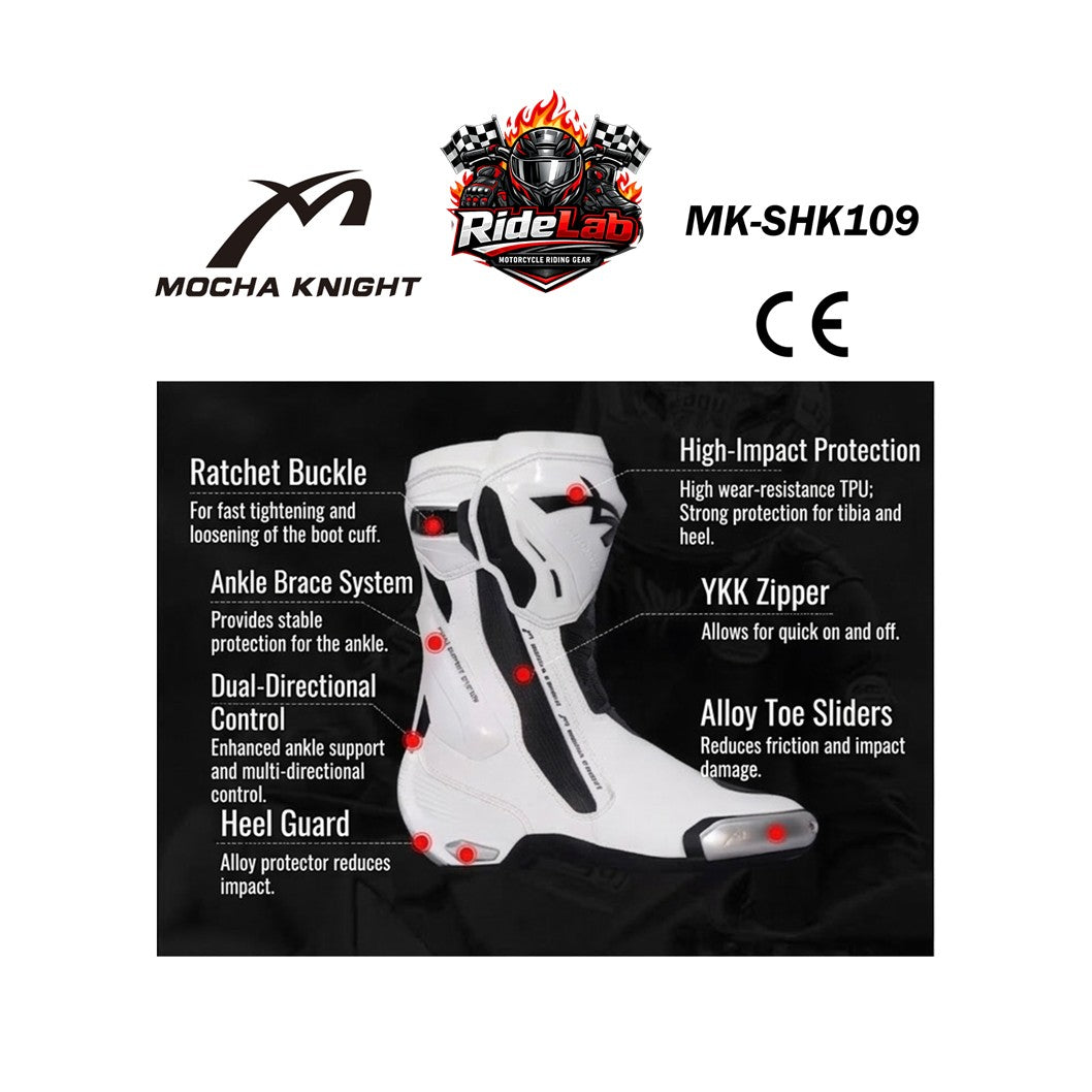 Mocha Knight MK-SHK109 Riding Shoes Racing Boots Protection Safety Boot Kasut Rider Motorcycle Ride