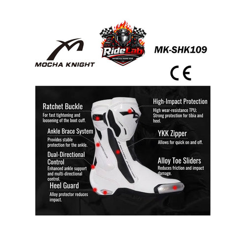 Mocha Knight MK-SHK109 Riding Shoes Racing Boots Protection Safety Boot Kasut Rider Motorcycle Ride