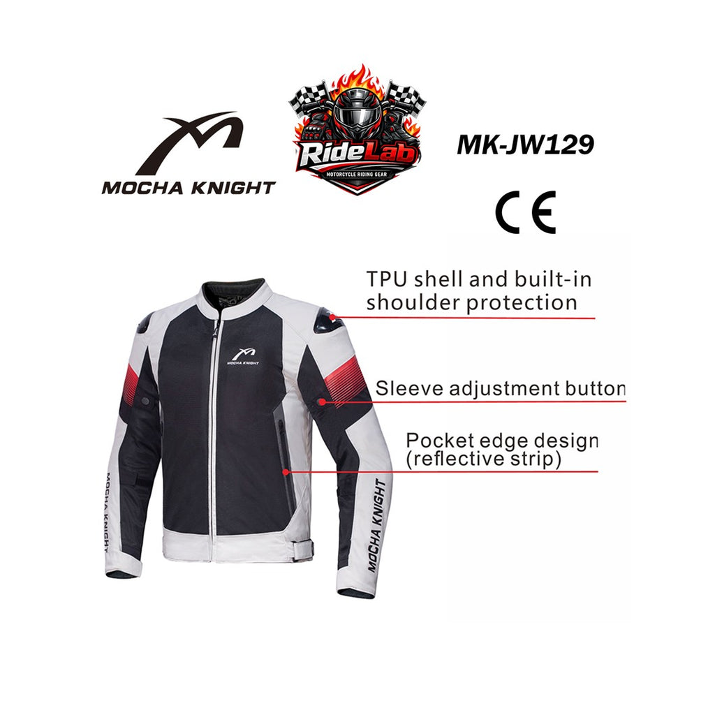 MOCHA KNIGHT MK-JW129 Riding Jacket CE Level 1 Mesh Motorcycle Jacket Water Resistant Inner Touring Biker