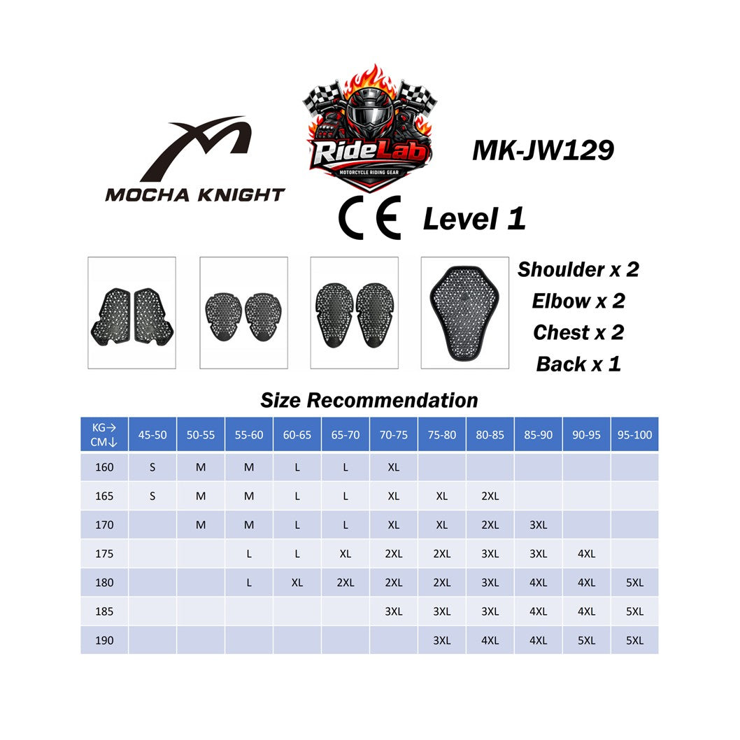 MOCHA KNIGHT MK-JW129 Riding Jacket CE Level 1 Mesh Motorcycle Jacket Water Resistant Inner Touring Biker